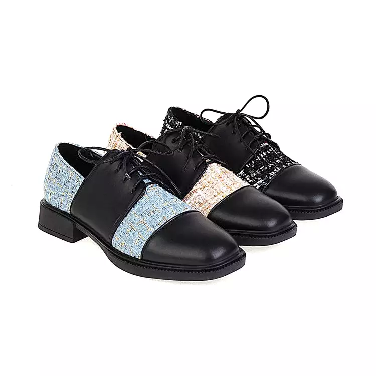 Women's Square Toe Lattice Lace-Up Oxford Shoes