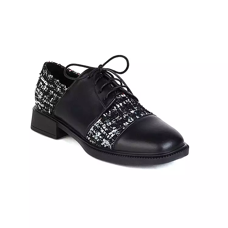 Women's Square Toe Lattice Lace-Up Oxford Shoes